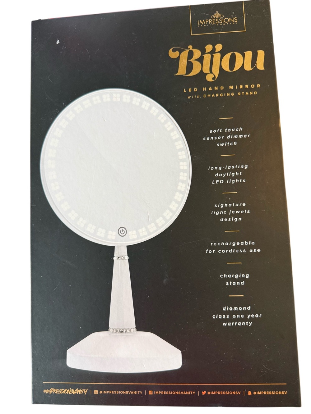 Impressions Vanity Bijou LED Hand Mirror - White NWT